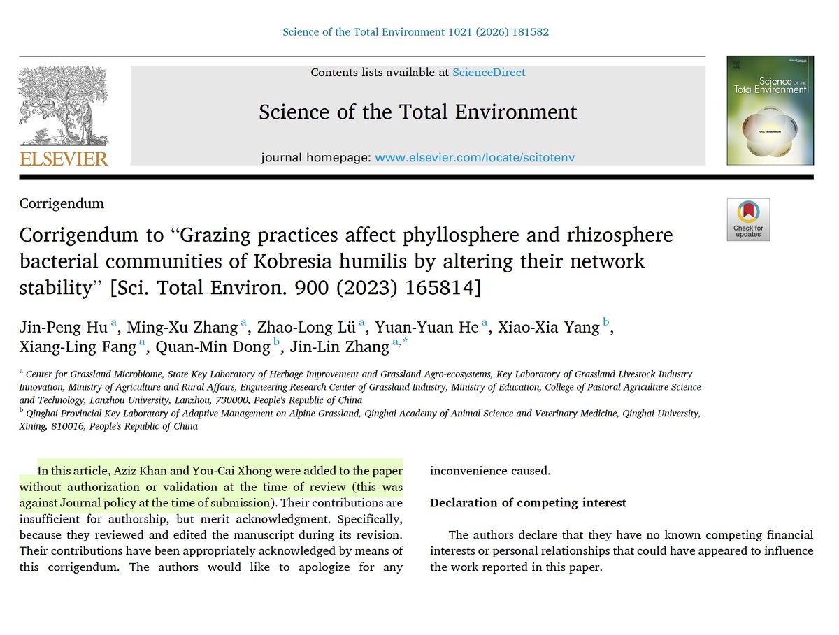 Spottingthespot's tweet image. More proof of the fact that @ElsevierConnect &amp;amp; @SciTotEnv are whitewashing #papermill #fraud! One of the frauds is Mika Sillanpää! Paper mill junk with bought authorship is now being whitewashed with stupid corrections! @MicrobiomDigest @Thatsregrettab1 @addictedtoigno1