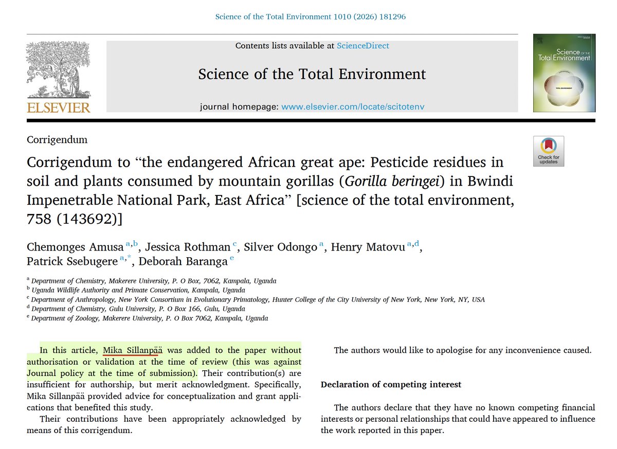 Spottingthespot's tweet image. More proof of the fact that @ElsevierConnect &amp;amp; @SciTotEnv are whitewashing #papermill #fraud! One of the frauds is Mika Sillanpää! Paper mill junk with bought authorship is now being whitewashed with stupid corrections! @MicrobiomDigest @Thatsregrettab1 @addictedtoigno1