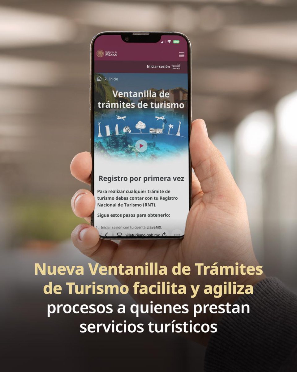 AgenciaGobMX's tweet photo. ¡Nueva Ventanilla de Trámites de Turismo!
👉 https://t.co/v2BVluuhM7

Ahora se puede realizar en línea la inscripción como prestador de servicios en el Registro Nacional de Turismo.

Solo 5 requisitos:
🟢Formato único
🟢Acta constitutiva
🟢Escritura o contrato de arrendamiento
🟢Identificación oficial
🟢 Autorización para la prestación de servicios turísticos

Con esta nueva plataforma se simplifican procesos para beneficio del sector.