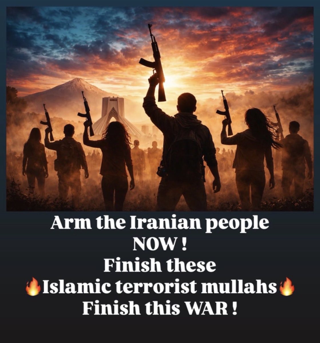 Afshin8698Hayat's tweet photo. @FoxNews Arm the Iranian people NOW !
Finish these 
🔥Islamic terrorist mullahs🔥
Finish this WAR ! 

🔥🔥🔥

#DownWithIslam
#DownWithMullahs
#DownWithIslamicRepublicAndItsSupporters
#IranTerritorialIntegrity
#DigitalBlackOutIran

🔥🔥🔥 https://t.co/CvruKqVinh