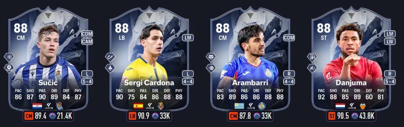 JuniorSintress's tweet photo. 🚨4 NUEVAS CARTAS de LIGA FC🚨

⏩Danjuma: 88 + IF
⏩Arambarri: 87 + IF
⏩Cardona: 87 + IF
⏩Sucic: 87 https://t.co/nZy6798u0C