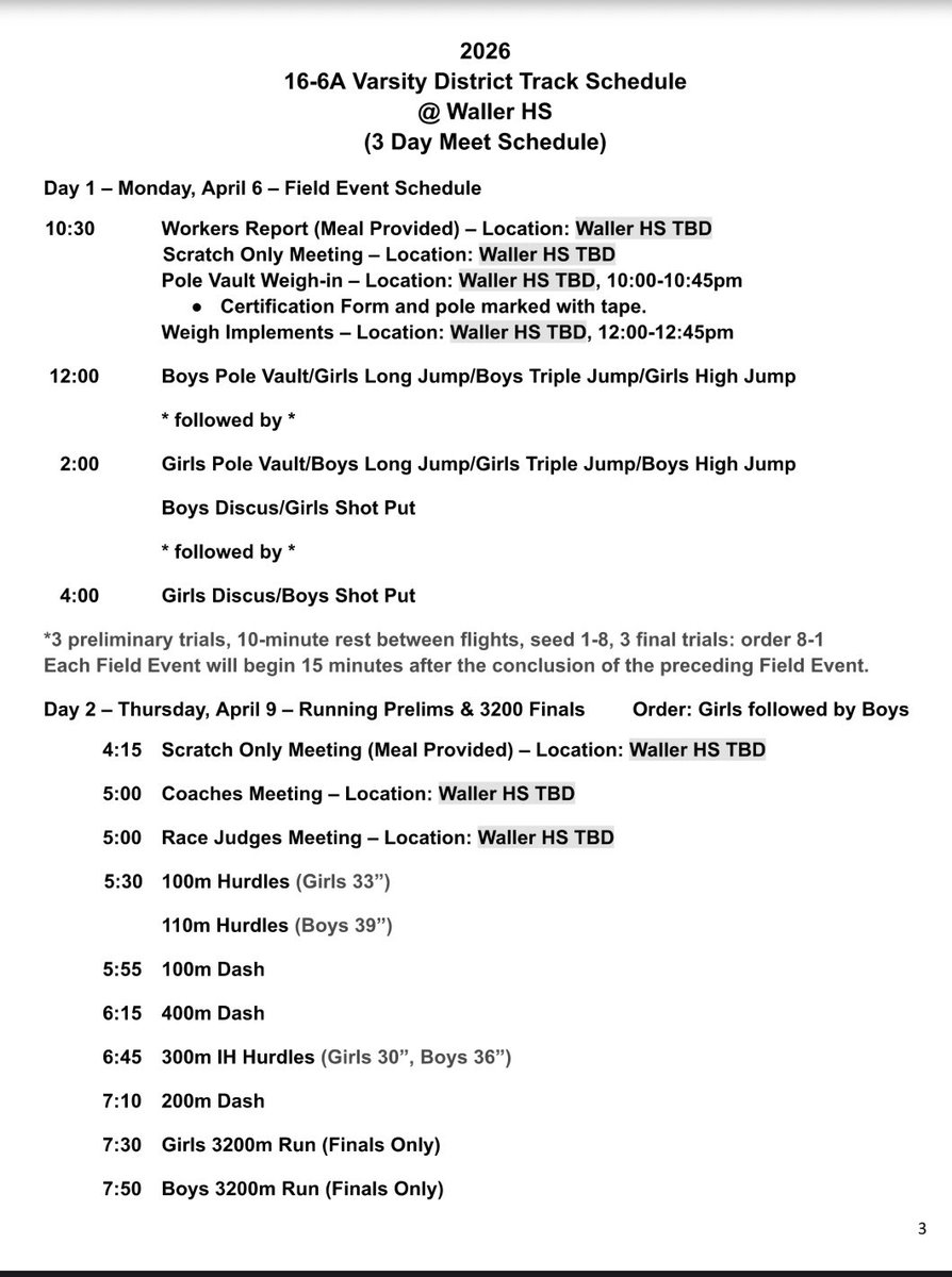 CyParkBoysTrack's tweet photo. It’s Meet Week and Week Day for the Varsity Tigers!  The squad takes on district competition at the 16-6A District Meet at Waller HS today, Thursday, and Friday.

Come out and support!

@CyParkAthletics https://t.co/Tboj5zzEy5