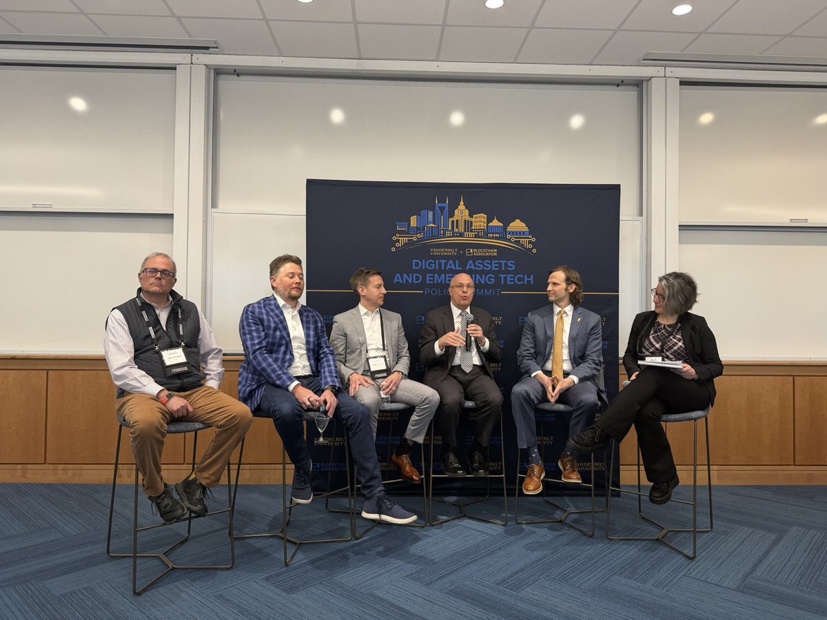 BlockchainAssn's tweet photo. Incredible panel on the policy challenges of regulating emerging frontier markets at the Digital Assets & Emerging Tech Policy Summit with @VanderbiltLaw.

Thanks to BA members @AvaLabs' Lee Schneider (@leelaughs5x), @paradigm's Justin Slaughter (@JBSDC), along with Chris Giancarlo (@giancarloMKTS), Coy Garrison (@RobinhoodApp), and Matthew Solomon for a thoughtful discussion.