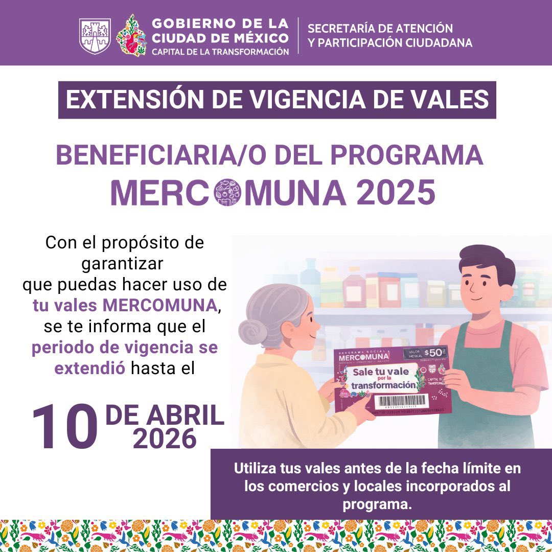 ¡Se termina el tiempo! ⏰

Si eres beneficiarix del Programa MERCOMUNA, podrás hacer uso de tus vales hasta el 10 de abril; si eres comerciante o locatario afiliado a MERCOMUNA, podrás canjear tus vales hasta el 17 de abril. 🥘🍜

No dejes pasar + tiempo. 🥗

#SomosComunidadVCA