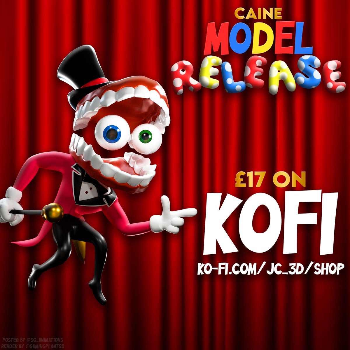 My TADC Caine 3D model has been released!
Check it out on my Kofi!
 ko-fi.com/s/6b4008633e