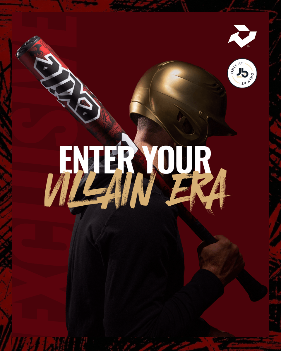 JustBats's tweet photo. ENTER YOUR VILLAIN ERA. 😈🔴⚫

The @DeMarini Exile Limited Edition BBCOR is built for the hitter who wants a stiff, responsive feel and the kind of power that sends pitches packing. Featuring a massive X14 Alloy barrel and the vibration-killing Damplify Knob, it’s designed to help you clear the bases with total confidence.

Don’t just hit the ball—send it into Exile.
Only at JustBats.
https://t.co/3vRh4kqXTl