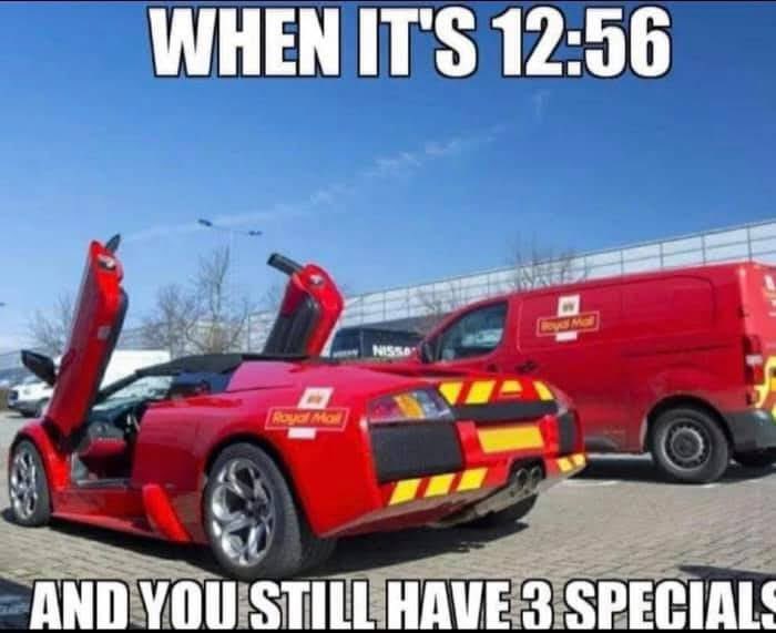 1stclasschat's tweet photo. “When it’s 12:56 and you suddenly remember you’re not Vin Diesel… you’re still a postie with 3 specials left 💀📦”

#PostieLife #RoyalMail #SpecialDelivery #DeliveryPressure #LastMinute https://t.co/Du7lrxFDtc