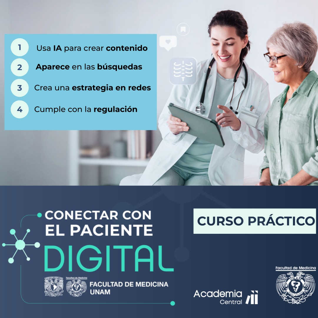 CentralMedia's tweet photo. La confianza del paciente empieza antes de la consulta. 🩺

Aprende a gestionar tu presencia digital con profesionalismo en nuestro curso avalado por la @FacMedicinaUNAM
- 16 h, 4 sesiones
- 100% Virtual (En vivo) 
- Entregables prácticos por sesión

¡Comenzamos el 16 de mayo!