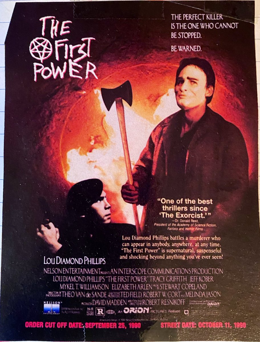 ClassicHBOGuide's tweet image. Released #OTD in 1990 in U.S. theaters, the bizarre horror movie: THE FIRST POWER - newspaper ad, #VHS ad, original @nytimes review #1990s #HorrorMovies #forgotten