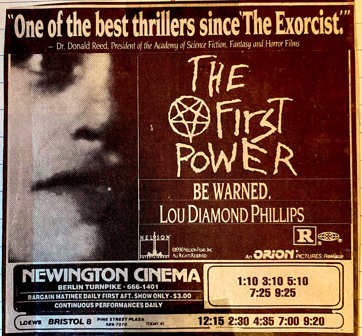 ClassicHBOGuide's tweet image. Released #OTD in 1990 in U.S. theaters, the bizarre horror movie: THE FIRST POWER - newspaper ad, #VHS ad, original @nytimes review #1990s #HorrorMovies #forgotten