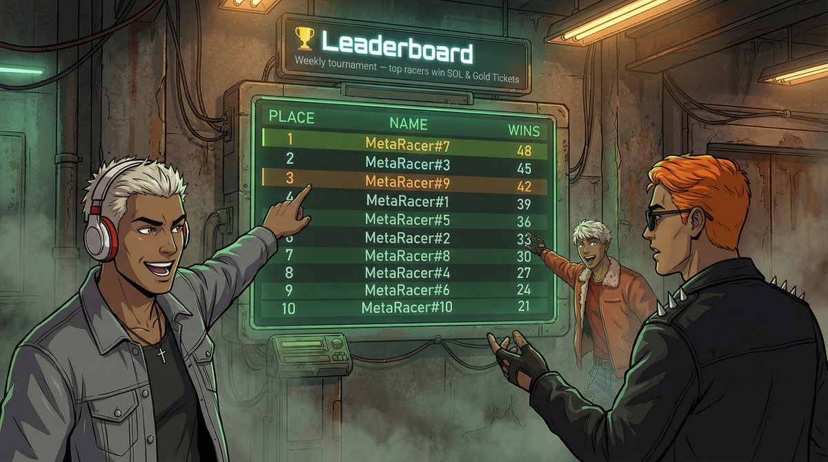 MetaRacing_io's tweet photo. 🏆 LEADERBOARDS ARE LIVE!

The first week of mini-game leaderboards has officially started today. Compete in races and earn extra rewards.

📈 HOW TO CLIMB THE RANKINGS?

• Finish 1st place - each win adds +1 to your leaderboard score
• Use Gold tickets for Gold League, regular for Regular League
• Use a Speed Boost to increase your win chance by 15%
• Only races from start count, resets every Monday 00:01 UTC

🎁 WHAT ABOUT THE REWARDS?

👑 Gold league:
1st → 0.5 $SOL + 15000 pts + 3× Boost Pack
2nd → 0.2 $SOL + 8000 pts + 3× Boost Pack
3nd → 0.1 $SOL + 5000 pts + 3× Boost Pack
4-10 → 3000 pts + Boost Pack
11-30 → 1500 pts

🏁 Regular league:
1st → 0.15 $SOL + 10000 pts + 3× Boost Pack
2nd → 0.07 $SOL + 5000 pts + 3× Boost Pack
3nd → 3000 pts + 3× Boost Pack
4-10 → 1500 pts + Boost Pack
11-30 → 800 pts

🏎💨 Join now: https://t.co/8mEsnNdDA4

Leaderboards will run every week starting on Mondays. Get ready for the thrill, the spirit of competition, and the taste of victory.

RT this post and drop SOL wallet to get 500 PTS + Regular Ticket.