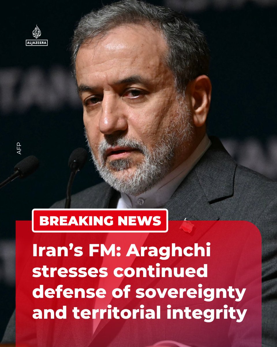AJENews's tweet image. BREAKING: Iran’s Foreign Ministry: Araghchi stresses Iran’s continued defense of its national sovereignty and territorial integrity.