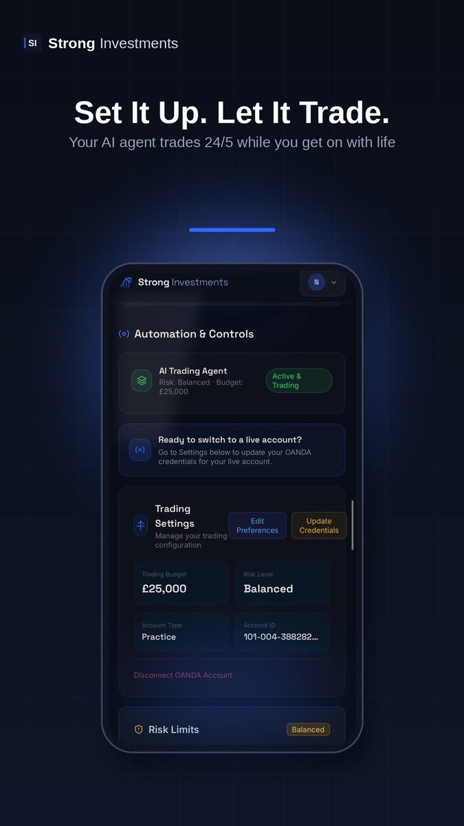 StrongInvest_'s tweet photo. Set it up once. The AI trades 24/5 while you get on with life. Full automation, full control. https://t.co/37A2gHDh8Q https://t.co/so01lVDgoU