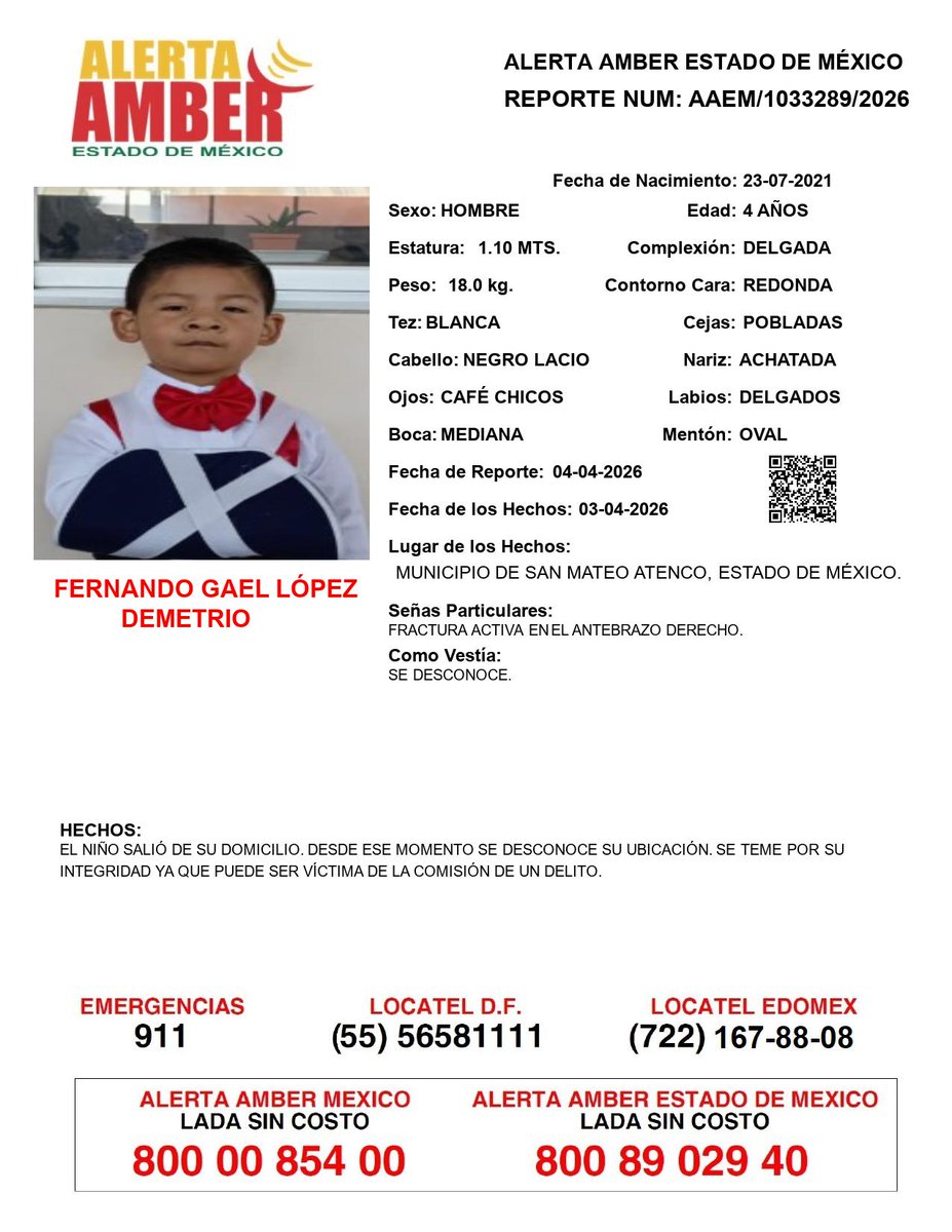 canal6tv's tweet photo. 🆘🔍 D€sapareció en el municipio de #SanMateoAtenco, #EdoMéx.

Piden el apoyo para localizar a Fernando Gael López Demetrio quien fue visto por última vez el día 3 de abril del 2026. 🚨👤

#Comunidad #Ayuda #NoLocalizada #Inseguridad #Búsqueda #VolverACasa https://t.co/J3W1FmjMFt