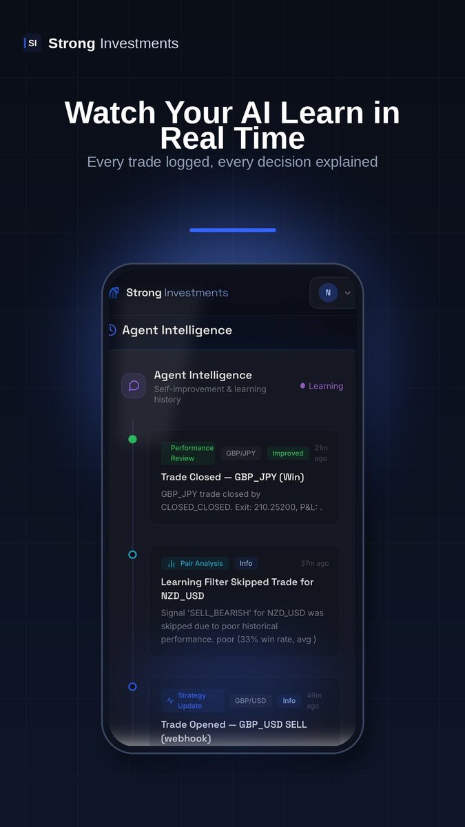 StrongInvest_'s tweet photo. Your AI doesn’t just trade — it learns. Every decision logged, every trade explained in real time. Full transparency. https://t.co/37A2gHDh8Q https://t.co/sv8aK7S7o0