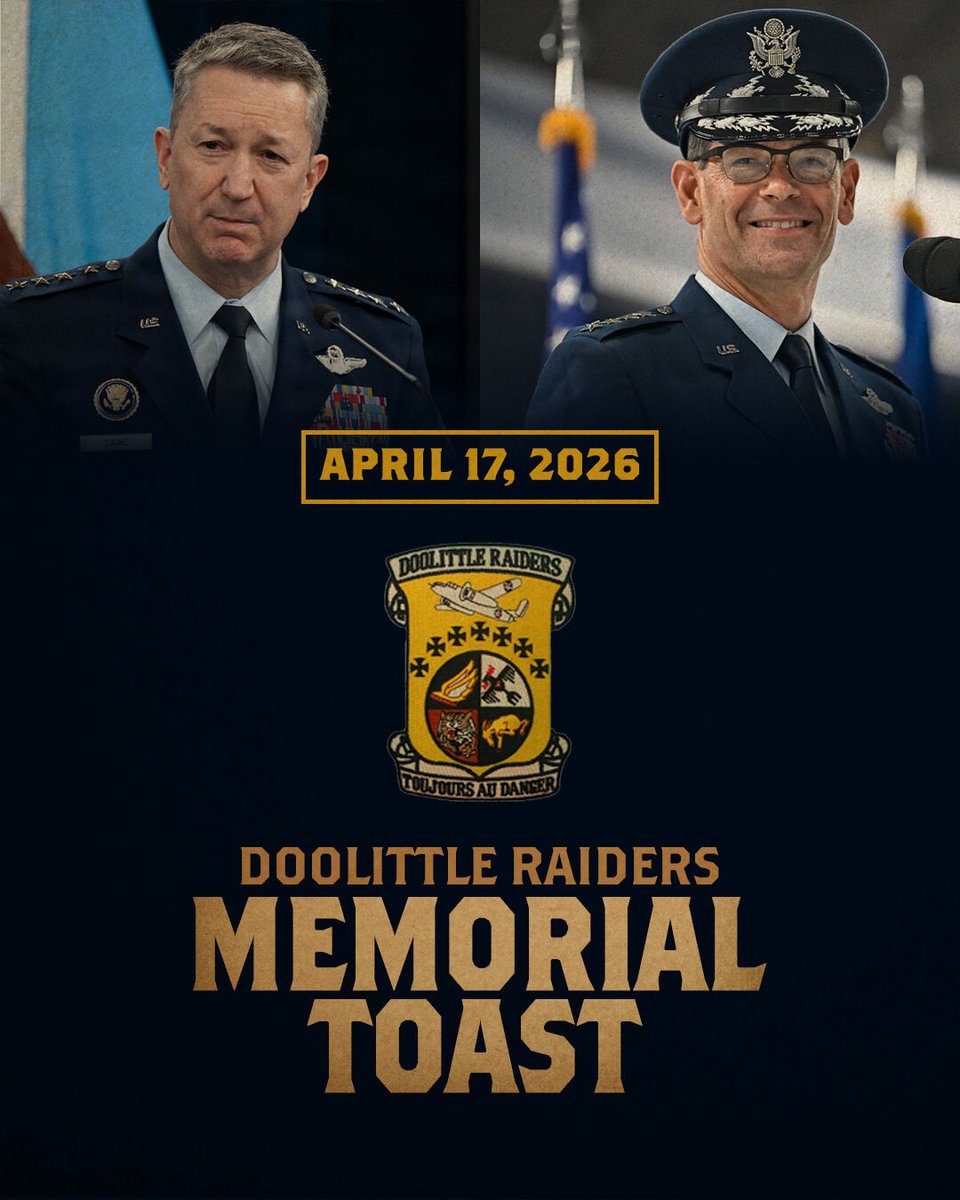 AFA_Air_Space's tweet image. Raise a glass to the Doolittle Raiders on 4/17, along with our toastmaster, Chairman of the Joint Chiefs of Staff Gen. Dan Caine, and alongside Air Force Chief of Staff Gen. Kenneth Wilsbach.
🥃 afa.org/Toast
#DoolittleRaidersToast #Airman #AirForce #AFAinAction