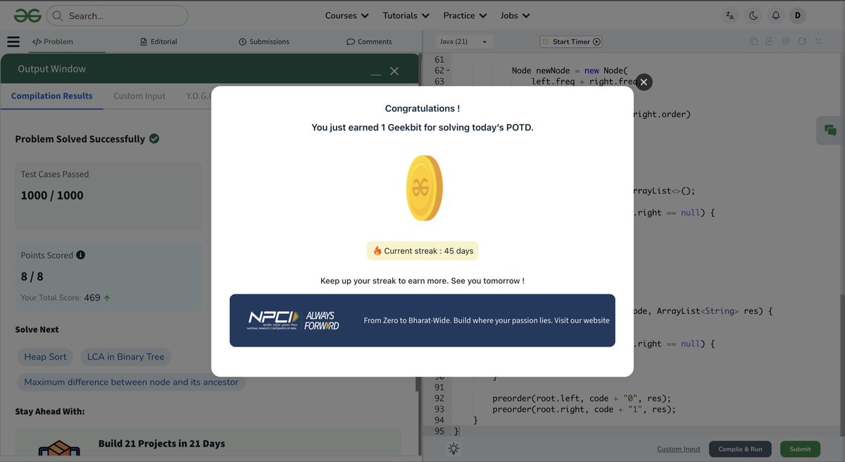_sharmadev's tweet photo. Day 45 of 60 Days POTD Challenge Powered By NPCI

Problem Statement : Huffman Encoding

Link : https://t.co/LfrvrPUtu8

#geekstreak60 
#npci 

@geeksforgeeks 
@NPCI_NPCI 

https://t.co/s9nhOBPLDn

https://t.co/RmyVwUGkxC

#happycoding https://t.co/BFkZ3bNdPh