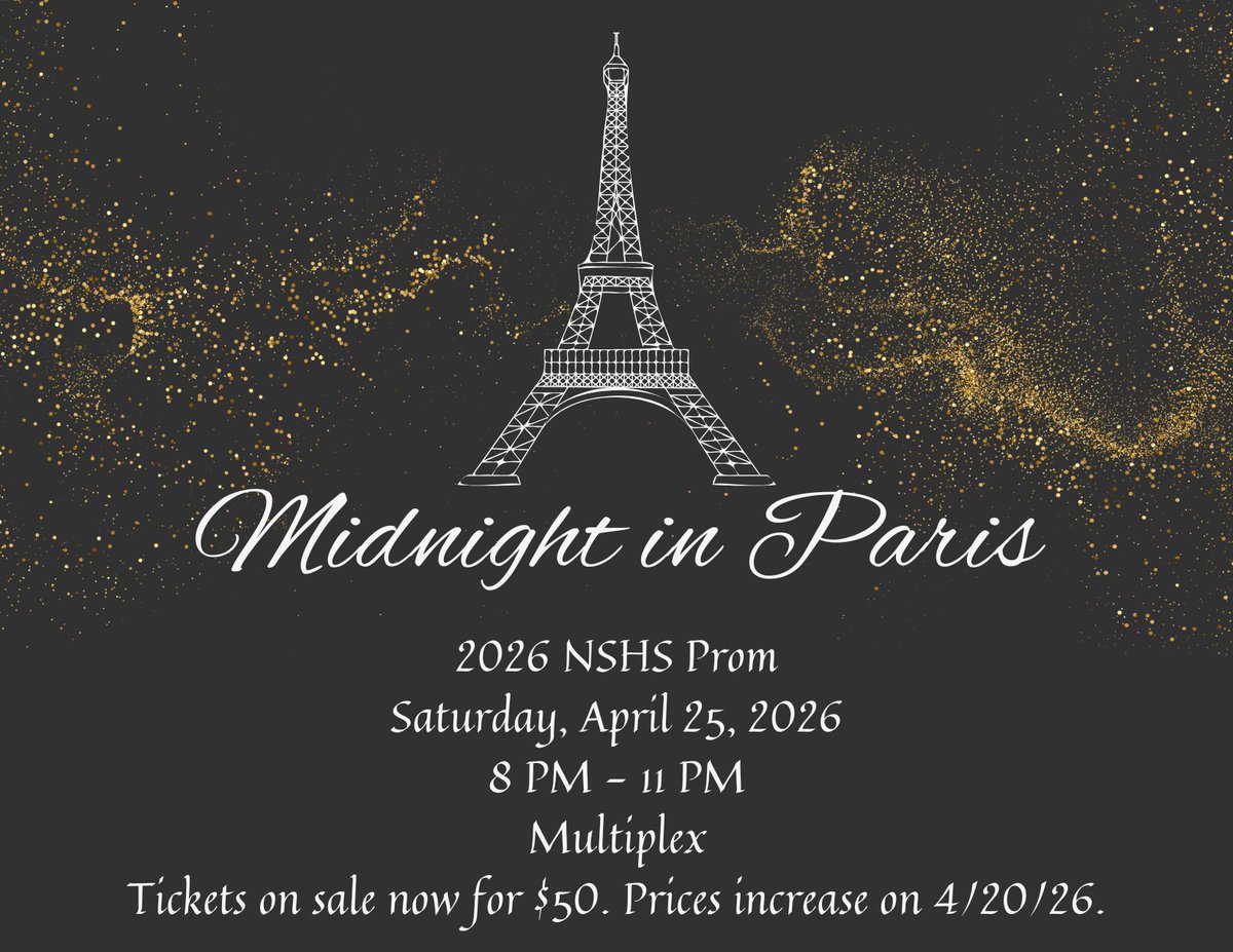NSHSWildcats's tweet photo. Prom tickets are now on sale through April 17 for $50.00. Students attending prom need to complete the following to-do's. https://t.co/FXR53DjMIV https://t.co/KCYInnmCVd