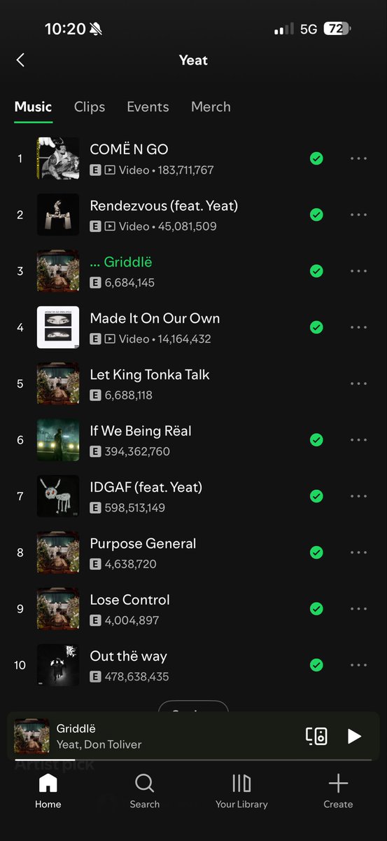 TheAgaarr's tweet photo. For the first time in almost 4 years “money so big” isn’t in Yeats top 10 on Spotify😪 https://t.co/dL8AjvPxhB
