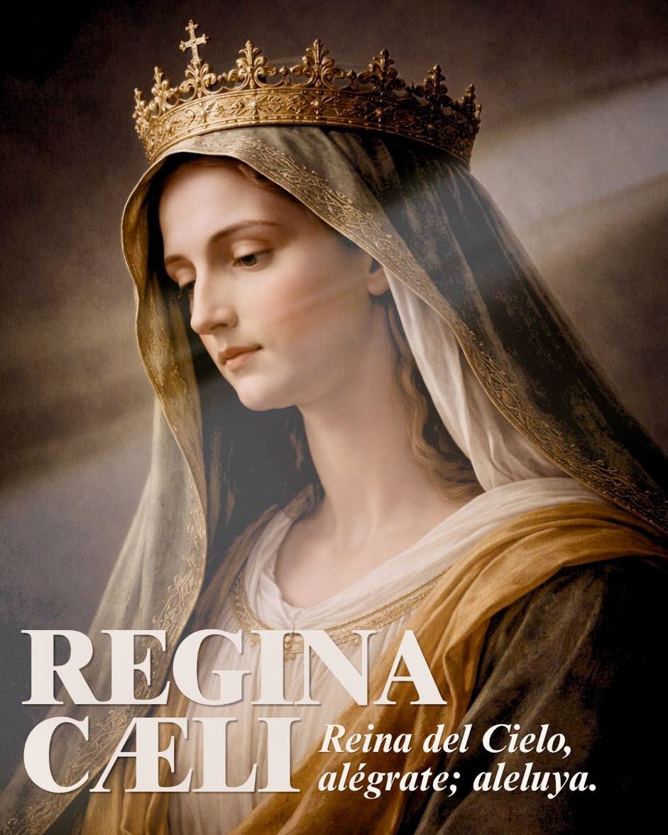 Louisagcia's tweet photo. ⚘️ .•El Regina Cæli sustituye el rezo del Ángelus durante el tiempo pascual. 

⚘️ .• 𝐎𝐫𝐚𝐜𝐢ó𝐧 𝐝𝐞𝐥 𝐑𝐞𝐠𝐢𝐧𝐚 𝐂æ𝐥𝐢 •. ⚘️

𝐕/. Reina del Cielo, alégrate; aleluya.
𝐑/. Porque el que mereciste llevar en
tu seno; aleluya.

𝐕/. Resucitó según dijo; aleluya.
𝐑/. Ruega por nosotros a Dios; aleluya;

𝐕/. Gózate y alégrate, Virgen María;
aleluya.
𝐑/. Porque resucitó en verdad el Señor;
aleluya.

     ⚘️ .•𝐎𝐑𝐀𝐂𝐈ó𝐍:
¡𝐎𝐡, 𝐃𝐢𝐨𝐬!,
que te dignaste alegrar al mundo por la
                Resurrección de tu Hijo,
Nuestro Señor Jesucristo: concédenos,
      te rogamos, que por la mediación
           de la Virgen María, su Madre,
 alcancemos los gozos de la vida eterna.
 Por el mismo Jesucristo, Nuestro Señor.

                                                  ⚘️ 𝐀𝐌é𝐍. ⚘️🕊️

~𝑴𝑨𝑹Í𝑨, 𝑟𝑒𝑓𝑢𝑔𝑖𝑜 𝑑𝑒𝑙 𝑨𝑴𝑶𝑹 𝑺𝑨𝑵𝑻𝑶, 𝑅𝑢𝑒𝑔𝑎 𝑝𝑜𝑟 𝑛𝑜𝑠𝑜𝑡𝑟𝑜𝑠.