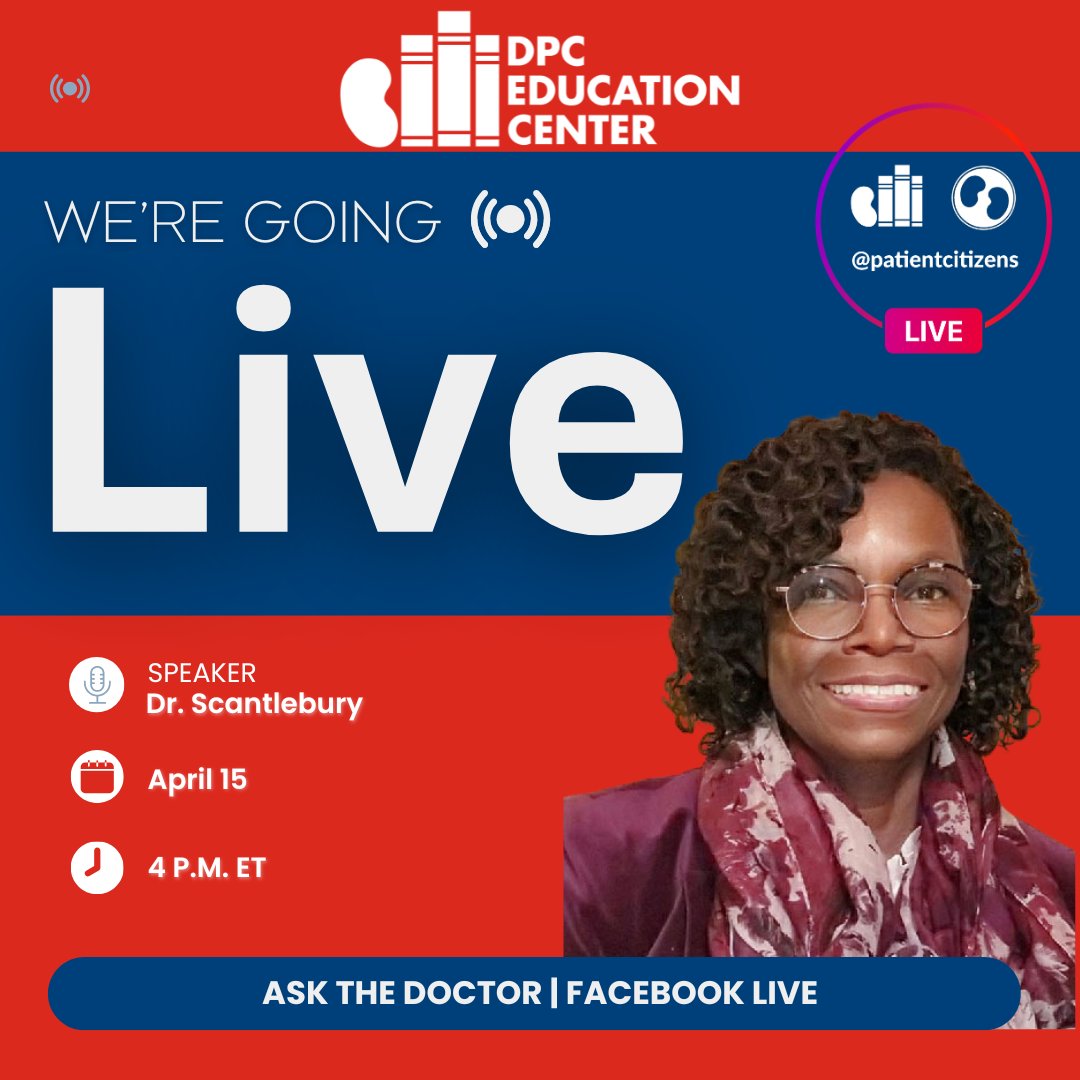 DPCEdCenter's tweet photo. 📅 Mark Your Calendar! We’re going LIVE on April 15 on the DPC Facebook page for a special conversation with Dr. Scantlebury! 💬🩺 Bring your questions and join us as she shares expert insights on kidney health and care. https://t.co/6gjoHvYnvb