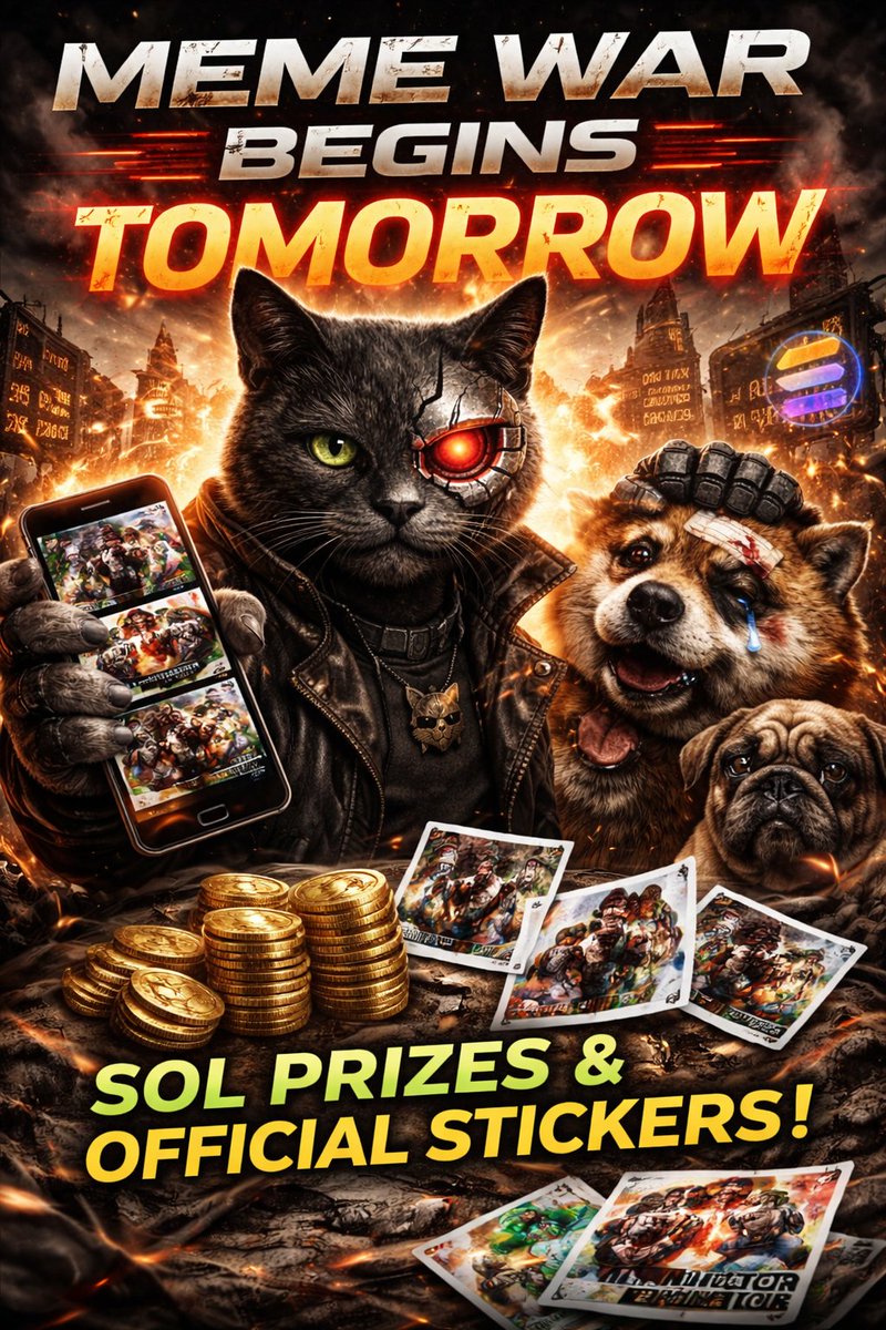catminatorcoin's tweet photo. Tomorrow morning the Meme War begins 🔥

Catminator vs Dogs.
Catminator terminates rugs.

Real SOL prizes.
Winning memes become official stickers.

Start cooking tonight.
Who’s in? Reply with “In” or “Cooking” 👇

Signal about to get dangerous.

Born by AI. Ruled by Cats. 😼

#Catminator #MemeWar #Solana #Memecoin