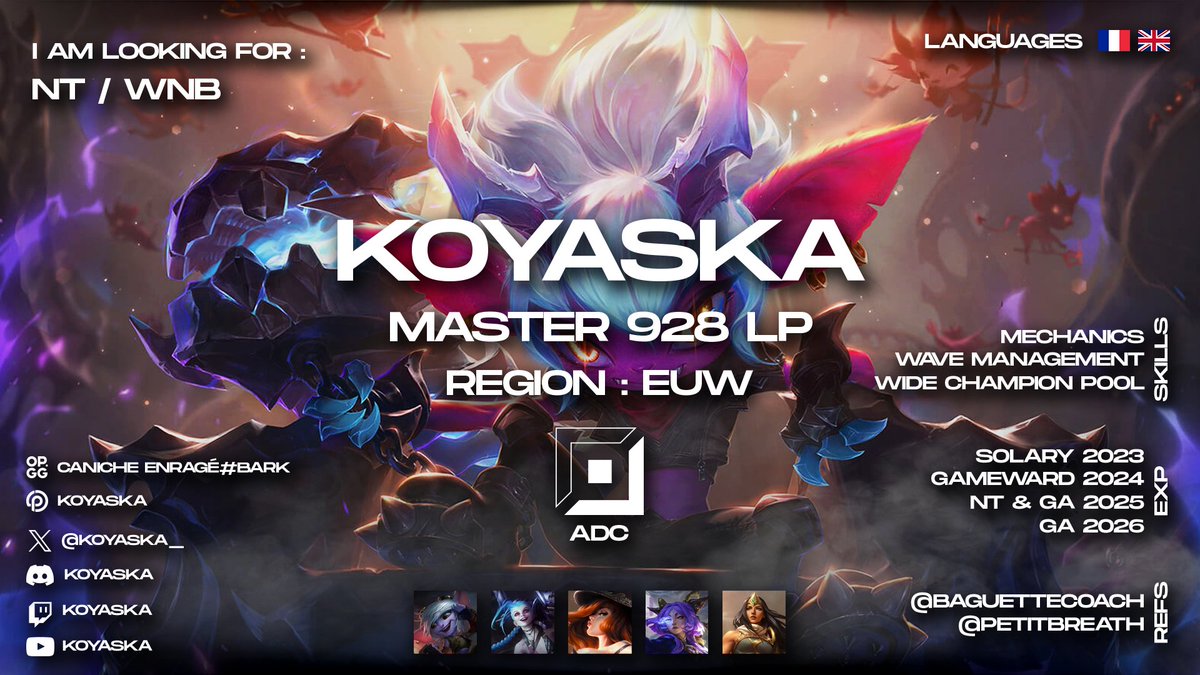 KoyaSka_'s tweet photo. Fin de la GA, je recherche donc une team pour la suite ! me mp sur discord svp ''koyaska'' 

RT et like appréciés, merci encore 😄 https://t.co/ssT5iCO2Er
