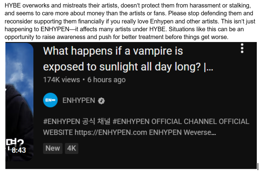 E7N_campaign's tweet photo. This is what you call boycotting?

A boycott is the only leverage to bring our Ace back. We need to unite, ENGENEs. We want the old ENHYPEN back—we want our home back. Let’s not give up this time. If we’re going to fight, let’s do it properly and stand together. https://t.co/xRssHQ0mA4