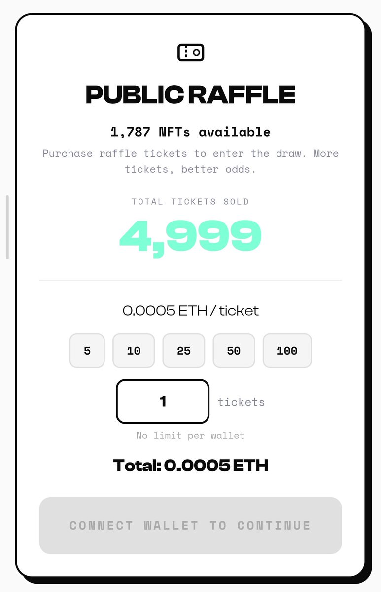 sucimaru97's tweet photo. Remeko Public phase is Raffle

Details:
1787 NFTs available for raffle
4999 tickets have been sold so far and still increasing
0.0005 E per ticket
2+ hours left until the raffle ends.
NO REFUND or REFUNDABLE?

If you want to participate in this, please DYOR https://t.co/bSxRijB25O