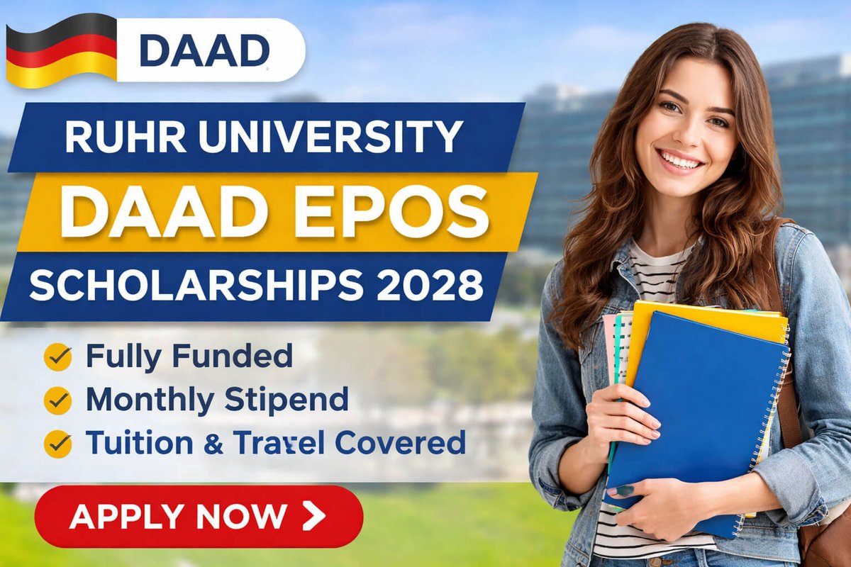 AFscholarships's tweet image. Fully Funded DAAD EPOS Scholarships 2028 at Ruhr University 🇩🇪 | Master in Development Management 🌍
👉 Monthly stipend + travel + insurance &amp;amp; more!
🗓 Apply by 30 Sept 2027
📌 Open to international candidates
🔗 abroadfreescholarships.com/ruhr-universit…
 #Scholarships #DAAD #StudyInGermany