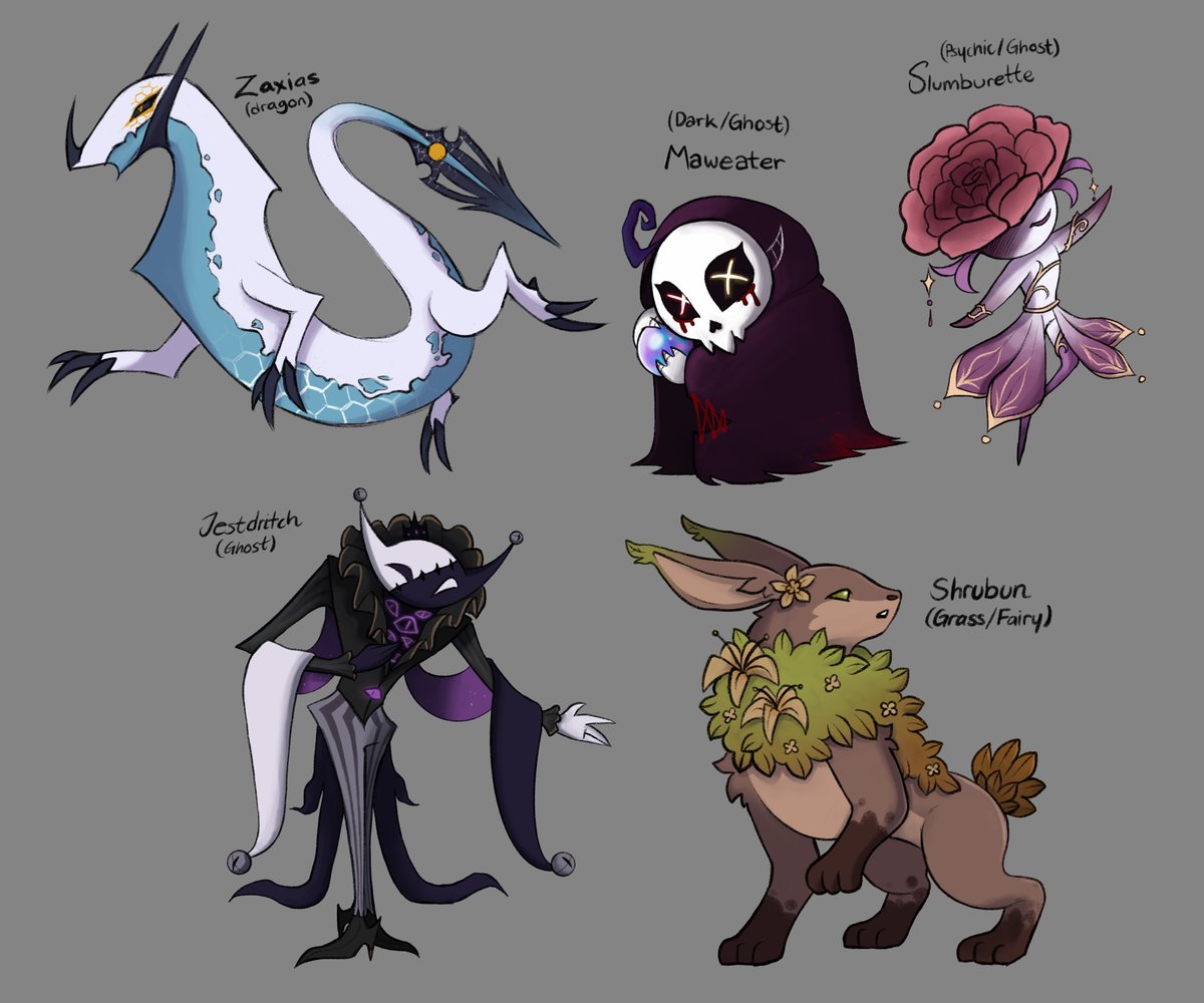 Thank you for those who participated in PT1 of the PokeTuber Challenge!

Here are the 5 that were chosen via the randomiser, hope y’all like the designs!!

#VTuber #ENVTuber #Fakemon