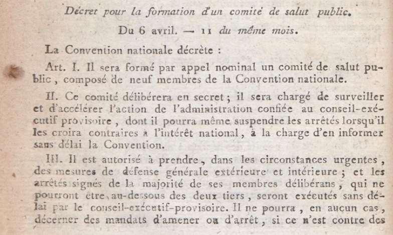 1792_1815's tweet photo. 6 avril 1793 Décret de la #Convention instaurant un #Comité de Salut public composé de 9 membres appartenant à la Convention Nationale. Les membres désignés sont : #Barère, #Delmas, #Bréard, #Cambon, Jean #Debry, #Danton, #GuytonMorveau, #Treilhard, #Delacroix. https://t.co/vvWd12PaXb