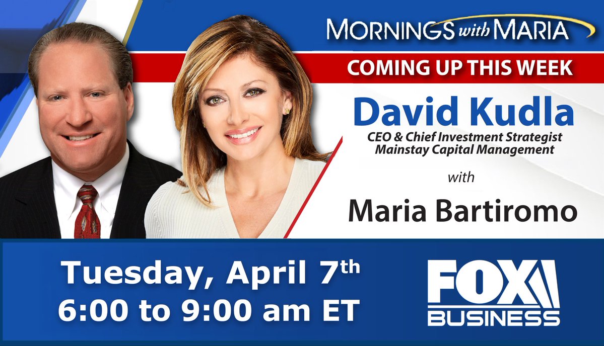 Our CEO and CIO, David Kudla, will join Maria Bartiromo on <a href="/FoxBusiness/">FOX Business</a> “Mornings with Maria” from 6:00 to 9:00 am ET, Tuesday, April 7th. Don’t miss their discussion of the financial markets and global current events. <a href="/MariaBartiromo/">Maria Bartiromo</a> <a href="/MorningsMaria/">Mornings with Maria</a>