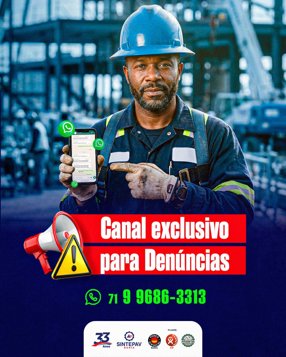 sintepavba's tweet photo. ⚠️ Para garantir que os direitos dos trabalhadores e trabalhadoras sejam sempre respeitados, o Sintepav Bahia criou este canal de denúncias, um espaço seguro e confidencial.
 
 Entre em contato com a nossa ouvidoria através do WhatsApp: (71) 99686-3313
 
 #SintepavBahia #Trabalho https://t.co/szSAGgPxca