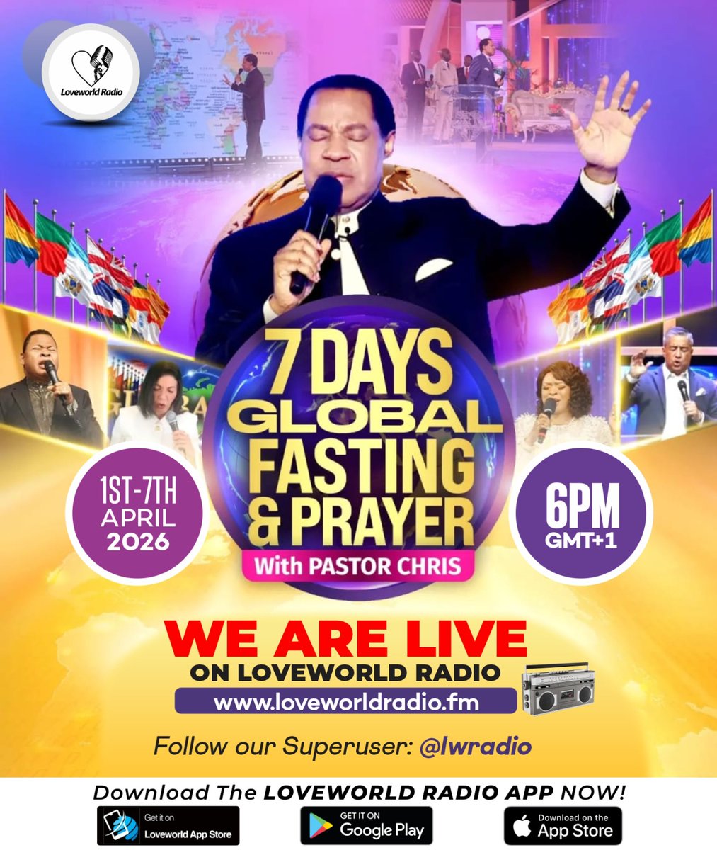 LoveworldRadio's tweet photo. WE ARE LIVE ON LOVEWORLD RADIO!

DAY 6 OF THE 7 DAYS GLOBAL PRAYER AND FASTING WITH PASTOR CHRIS!

Participate Live On👇
https://t.co/vLdsJ5vh7o 

Download the Loveworld Radio App

https://t.co/sFA35texZ2

#Loveworldradio
#ltmradioarabic 
#gdoponradio 
#radiochurch 
#riseproject https://t.co/zVFTWT4D7H