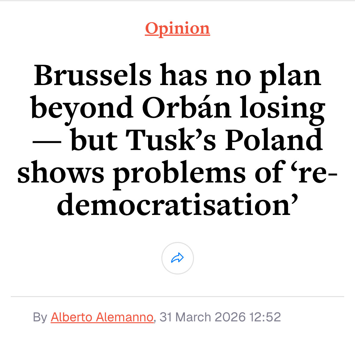 alemannoEU's tweet image. Brussels has no plan beyond Orbán losing but Tusk’s Poland shows problems of ‘re-democratisation

My latest @euobs #orban #HungaryElection #hungary 

euobserver.com/209118/brussel…