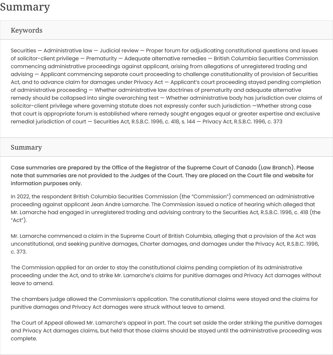 LawScribes's tweet image. 5 Supreme Court Canada leave to appeal decisions Thur. Including 2 #familylaw #divorce cases, one about home farm and other about unjust enrichment in joint family venture. Employment termination. Class action against psychiatric hospital prison. Securities judicial review. #scc