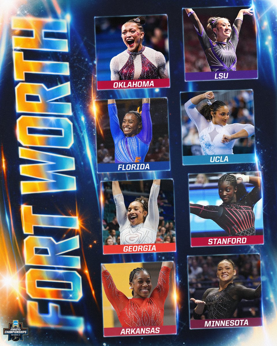 NCAA_Gymnastics's tweet photo. THE FORT WORTH 8️⃣ 🤠✨

➡️ https://t.co/89deswEyKU
🎟️ https://t.co/IlQAzDVErS 

#NCAAGYM https://t.co/RVQK8Mhjhc