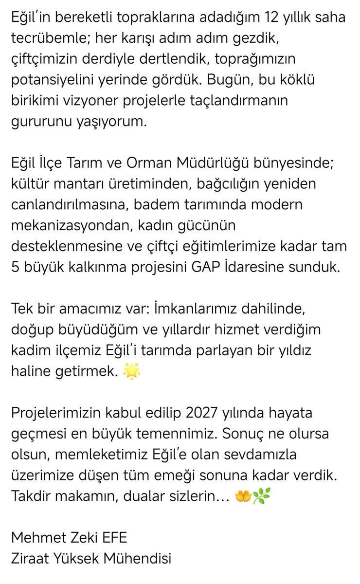 mzekiefe's tweet photo. Eğil’in bereketli topraklarındaki 12 yıllık tecrübemizle, hazırladığımız 5 vizyoner projeyi @gapidaresi’ne sunduk!

Hedefimiz: 2027'de Eğil'i tarımda parlayan bir yıldız yapmak.

Emek bizden, takdir makamın, dua sizlerin 🤲🌿

@Hasan_maral @Volkanhulur @adil_alan @vali_zorluoglu https://t.co/ubHDmMpdR3