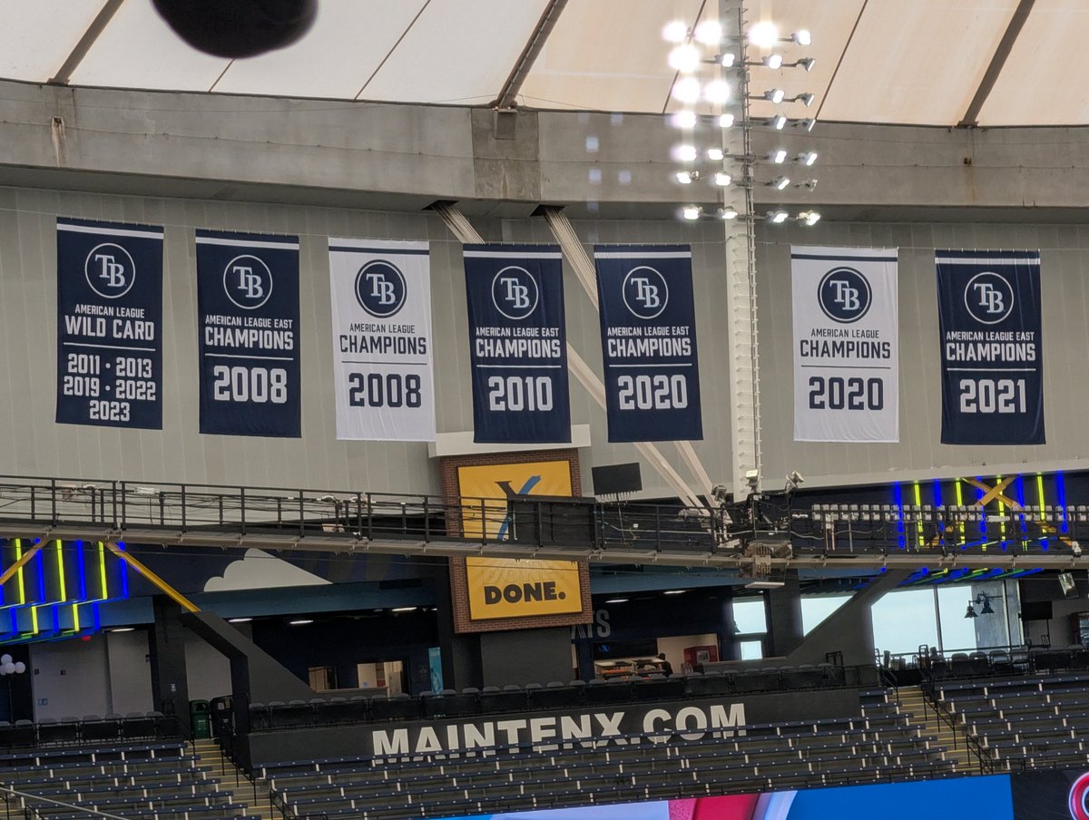 PatDonovanRadio's tweet image. Inside Tropicana Field, and just as @PZalupski teased, the Wild Card appearances have been condensed to one banner. Nice move, #Rays! #RaysUp