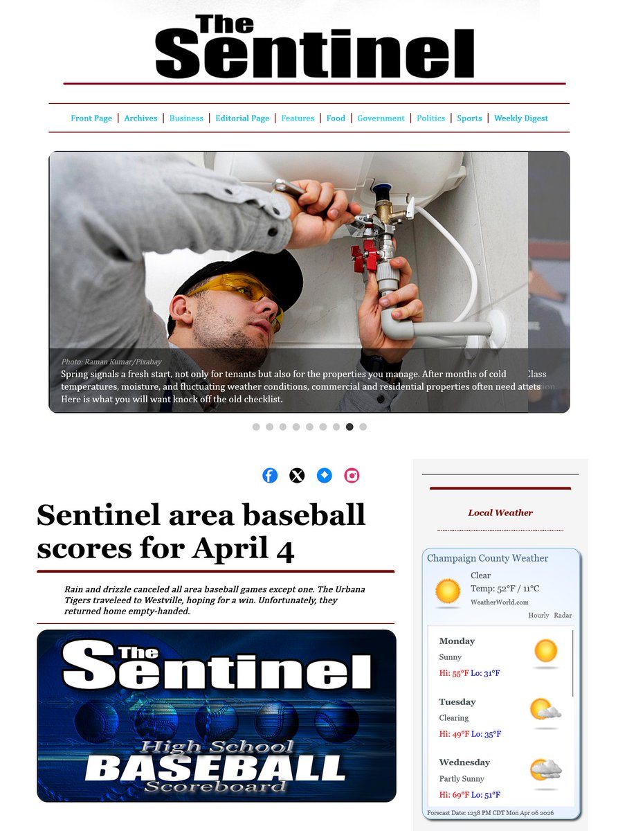 Sentinel_News's tweet photo. Rain and drizzle canceled all area baseball games except one. The Urbana  Tigers traveled to Westville, hoping for a win. Unfortunately, they returned home empty-handed.

https://t.co/QWZSaYwu1D https://t.co/xvDQ6JrlJz