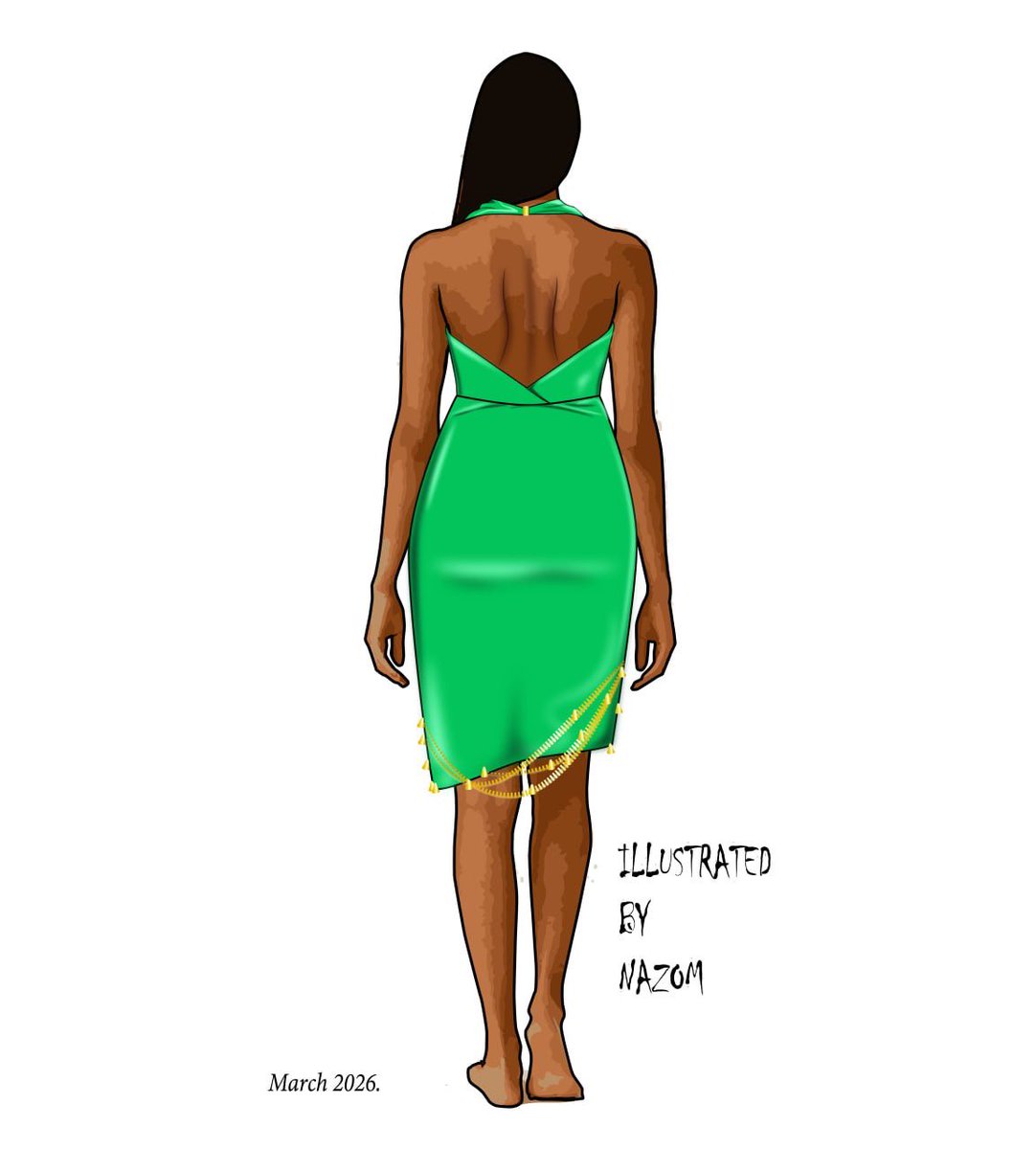 Silk satin halter wrap dress that feels like it was made for somewhere warm, unhurried, and expensive.
The yellow tassel hem detail is doing more work than it looks like. It’s the whole mood.
#fashionillustration
