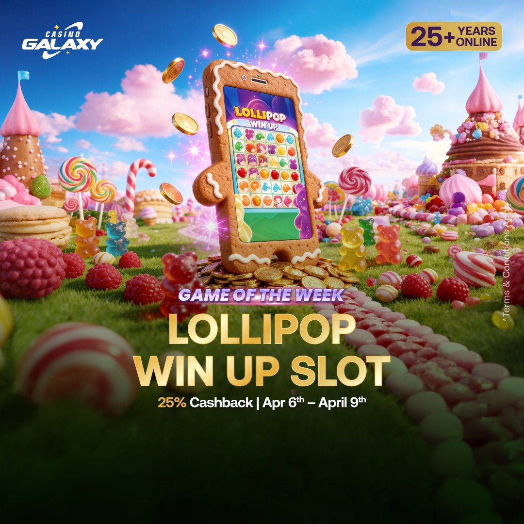 betanycasino's tweet image. Grab 25% Cashback on losses when you play our Game of the Week: Lollipop Win Up Slot 🍭🔥

Play now on Casino Galaxy bit.ly/xCasinoLegends📲

#Offer #Bonus #Cashback #Legend #Winner