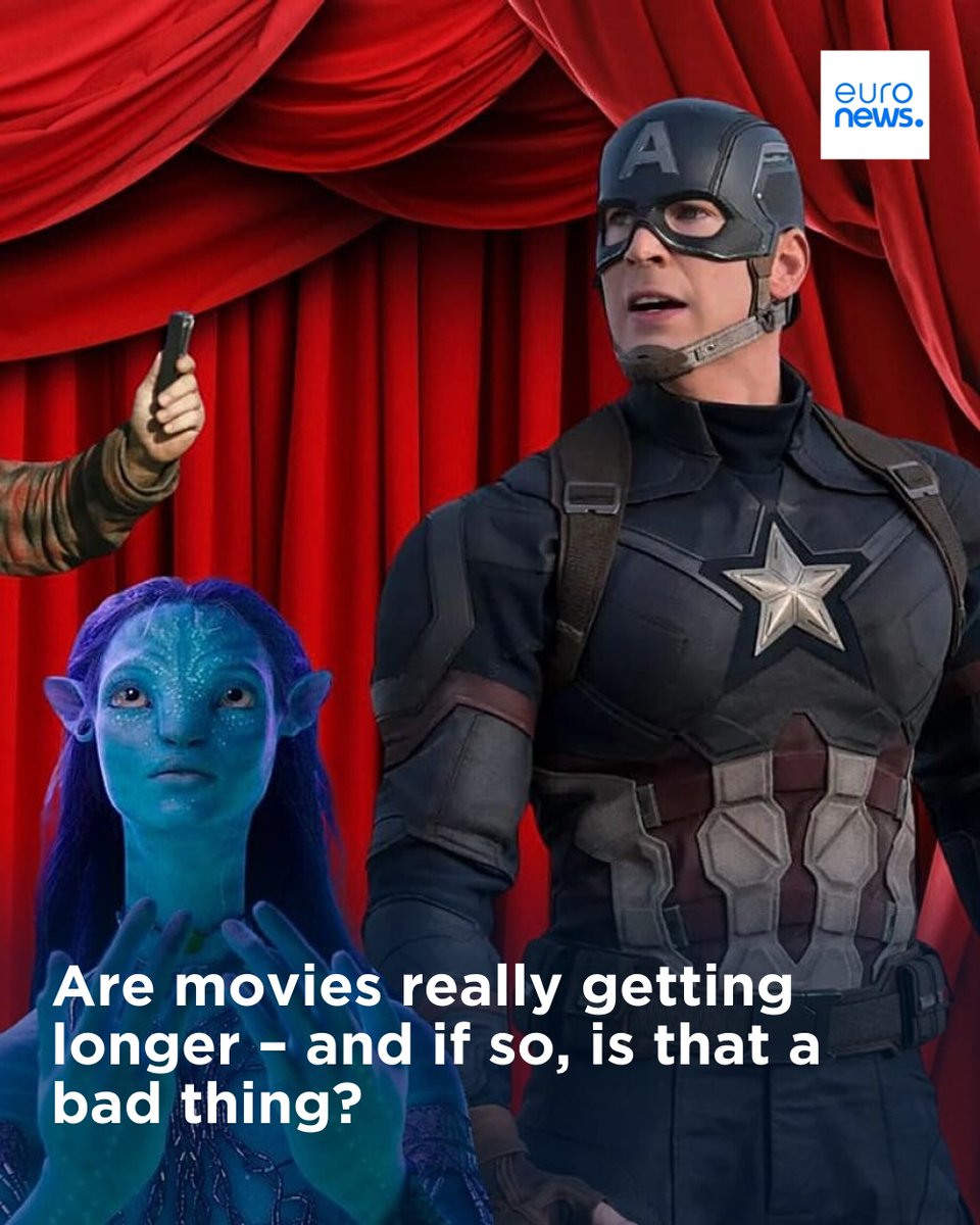 euronews's tweet image. A new study has crunched the numbers, and it turns out that while attention spans are dwindling, movie runtimes are growing. #Cinema
➡️ l.euronews.com/A1GG