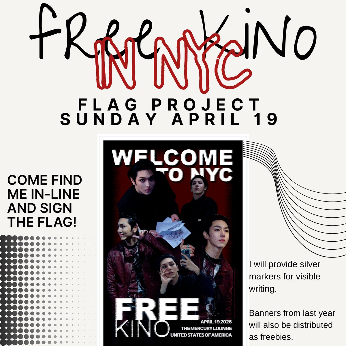 9x9gos's tweet photo. FREE KINO IN NYC 
✨Flag Project✨

Come find me in line and sign the flag! Silver markers will be provided and additional banners from last year will be given out as freebies as well :)

Looking forward to seeing you all there!

@nakedxproud https://t.co/HEKDKZo1Nw