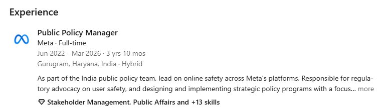 Priyanka Rao Khan left Meta in March 2026.
It's mentioned in this article only.

Means she was sacked 6 days before this article was published??😂😂😂
