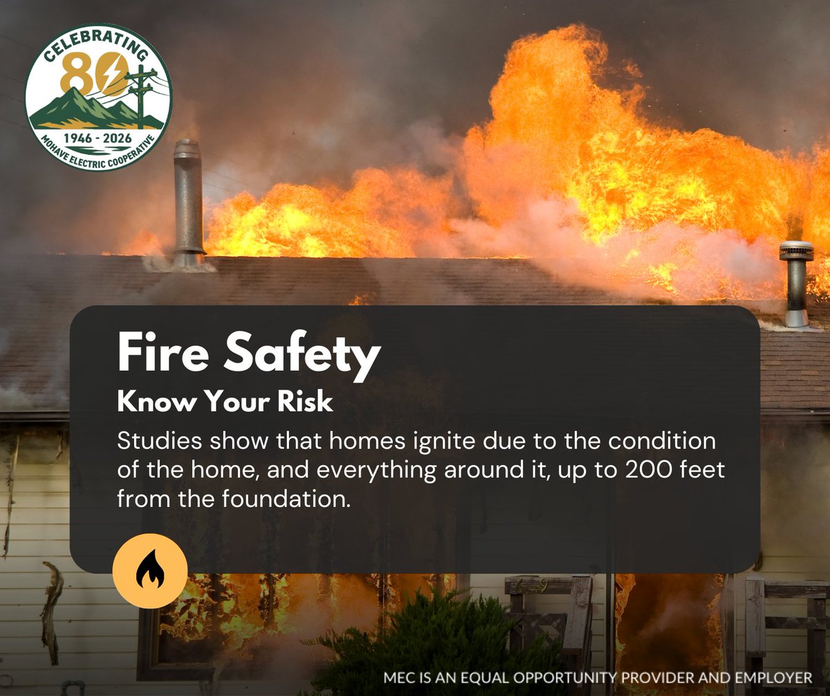 Your home’s building materials, design, and landscaping can significantly impact your property's survival during a wildfire. Learn how you can mitigate the risks and protect your home from wildfire at mohaveelectric.com/outages-safety….