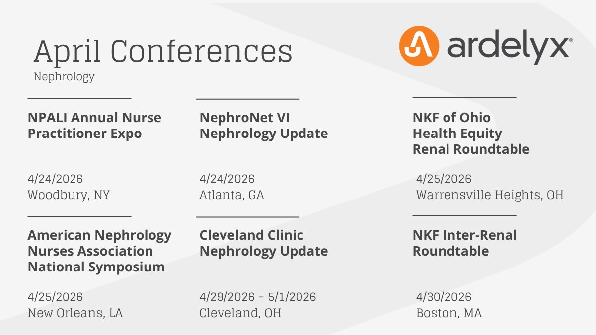 ardelyx's tweet photo. We have a busy month ahead, with Team Ardelyx attending #GI and #kidneydisease events and conferences across the country. See where we’ll be! https://t.co/IFAxIUhROV
