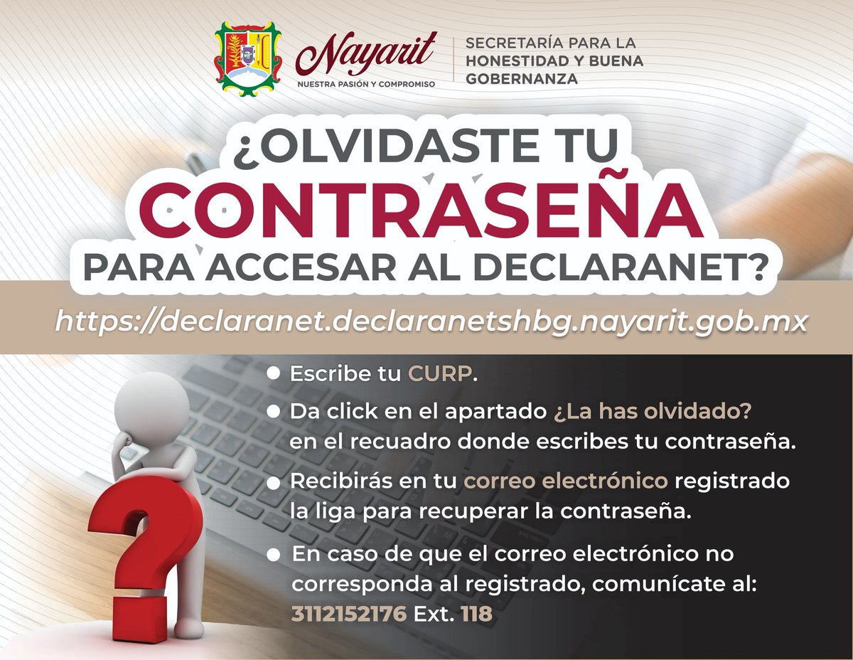shbgnayarit's tweet photo. ¿Persona servidora publica olvidaste tu contraseña para acceder al DeclaraNet? 😅

No te preocupes 
Recupérala en minutos 🔑 y sigue con tu #PRELLENADO en tu Declaración Patrimonial y de Intereses #Modificación2026.

¡Cero estrés, cero pretextos!

https://t.co/nm8f5CIpYK https://t.co/KknerAKD7L