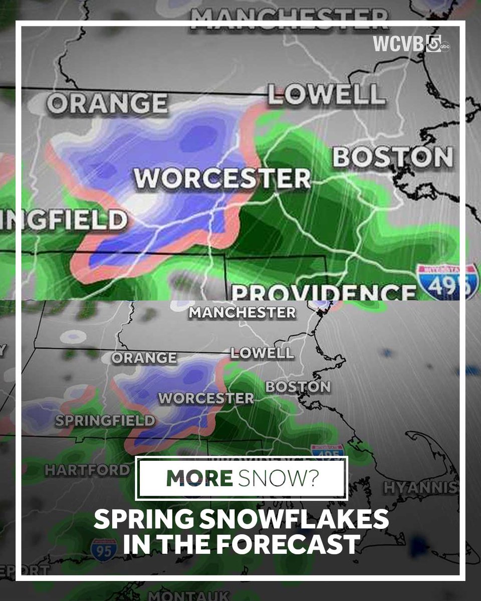 WCVB's tweet image. “It will likely be cold enough that we get some wet snowflakes out of this."

StormTeam 5 expects some spring snow on Tuesday morning. Full forecast: wcvb.com/article/boston… 

#weather #snow #Massachusetts